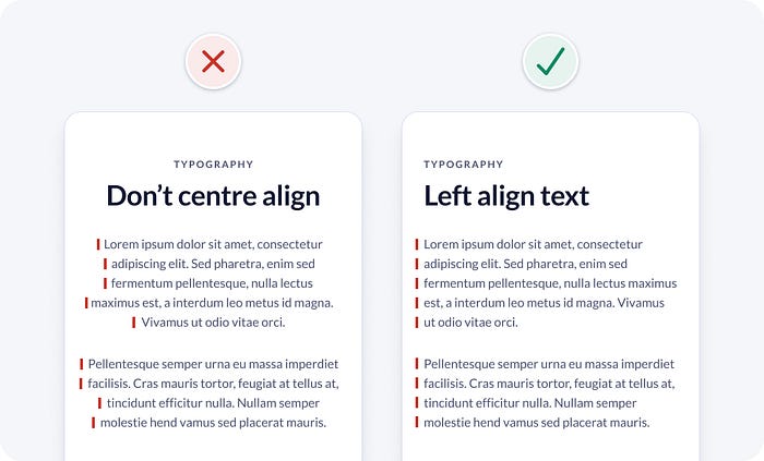 An example of centre aligned text vs left aligned text