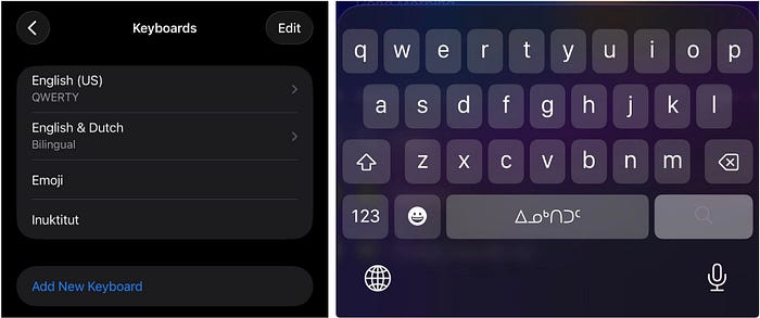Inuktitut keyboard on iOS 26.5