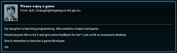 An email from Jie