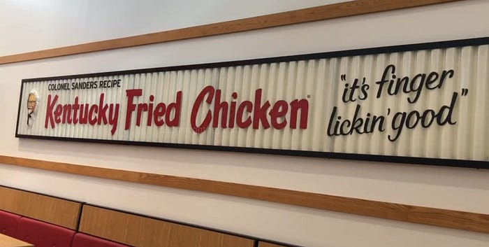 Kentucky Fried Chicken it’s finger lickin’ good sign