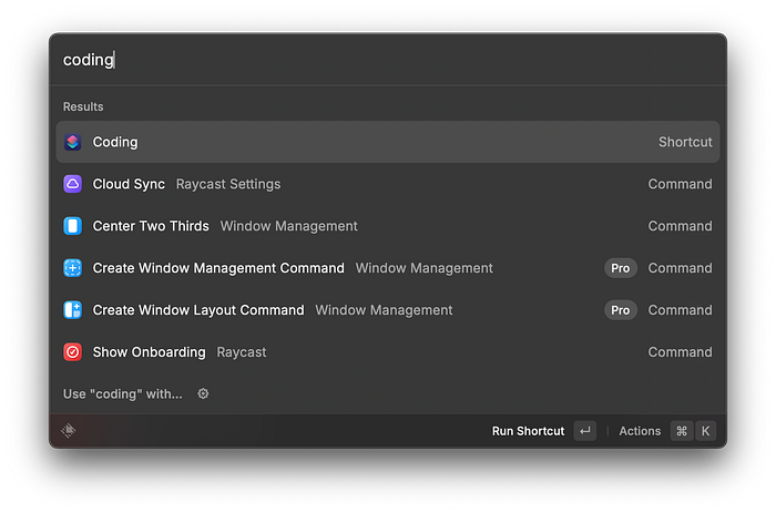 raycast and shortcuts