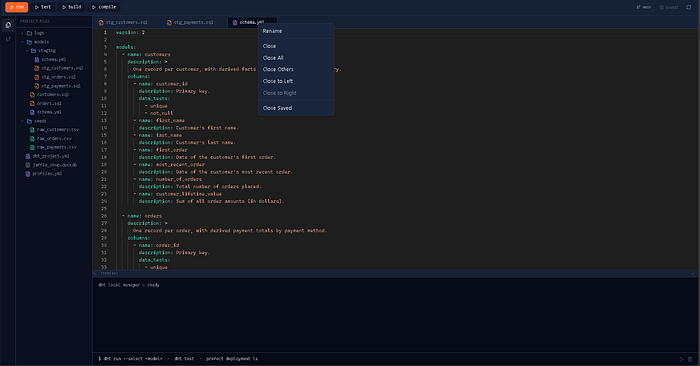 dbt local manager IDE