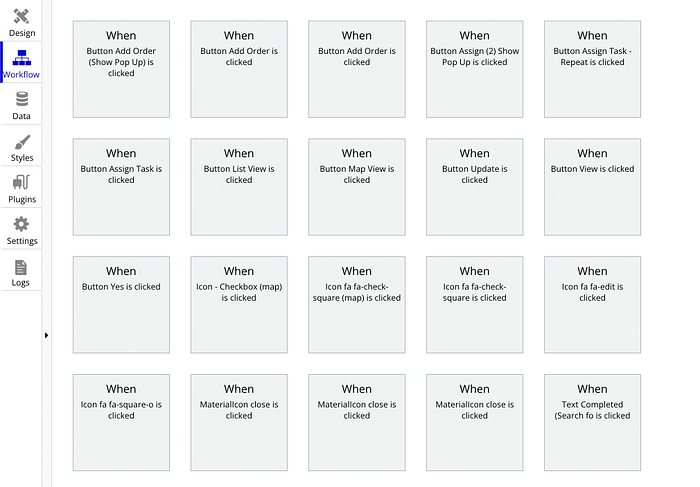 Workflows created in Bubble.io