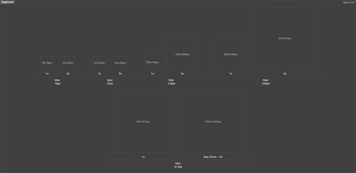 macOS app icon asset overview in Xcode