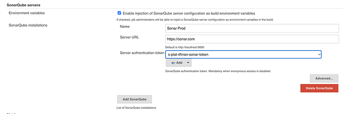 Jenkins configuration for Sonar