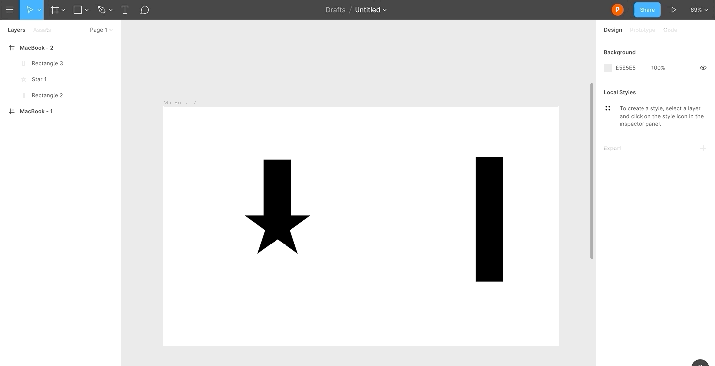 A GIF showcasing an example of Intersect Selection in Figma. Here, we are creating a sharpie icon using Intersect and Union.