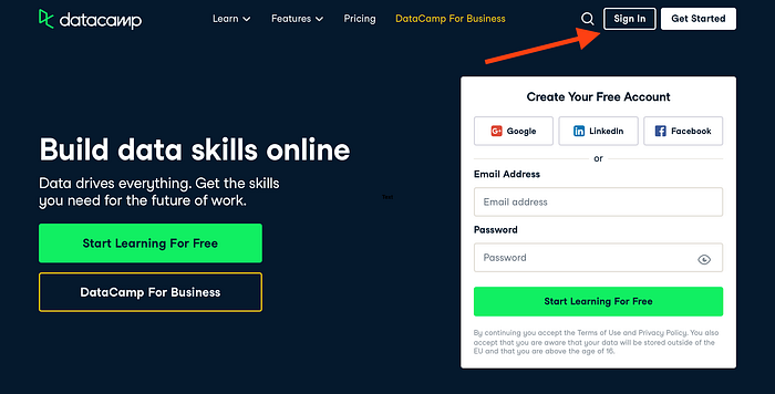 how to create free Datacamp account