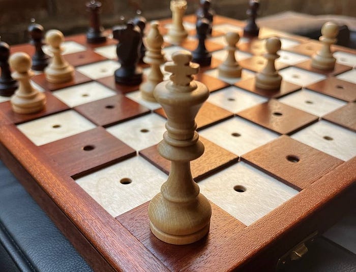 wooden board with chess for the blind