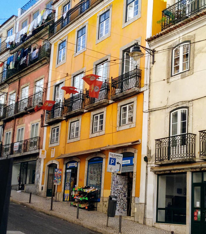 Facade of buildings in the Alfama neighborhood.