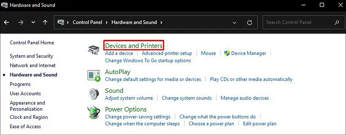 Devices and Printers