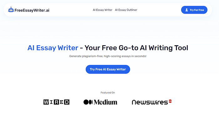 FreeEssayWriter.ai: Home page interface
