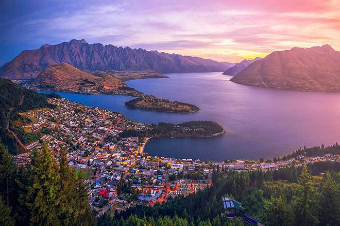 An evening view of a city in New Zealand
