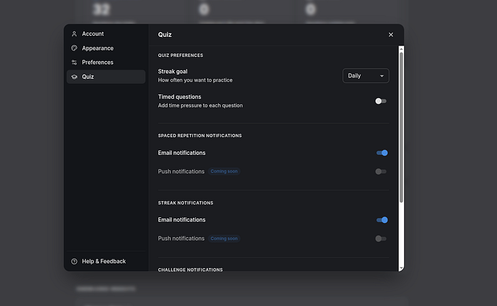 You can customize your quiz setup
