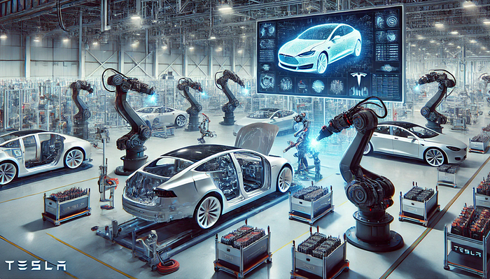Tesla's AI-powered smart factory revolutionizing automotive manufacturing (DALL-E2)