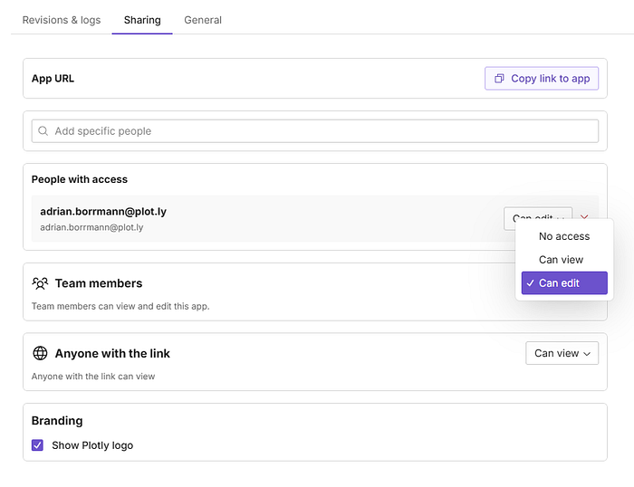 Plotly Cloud share app features