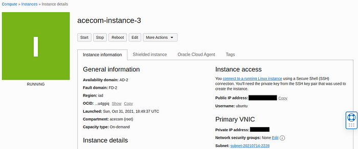 Example of the instance dashboard.
