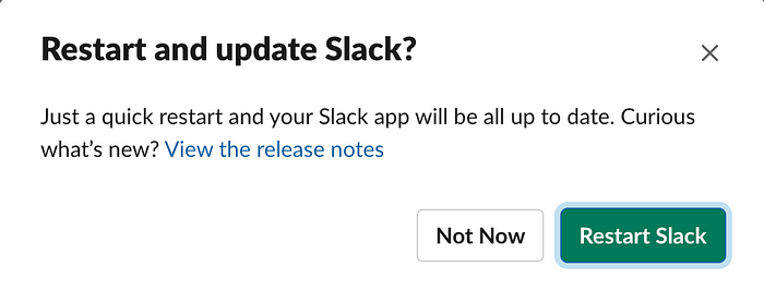 Restart and update Slack? window
