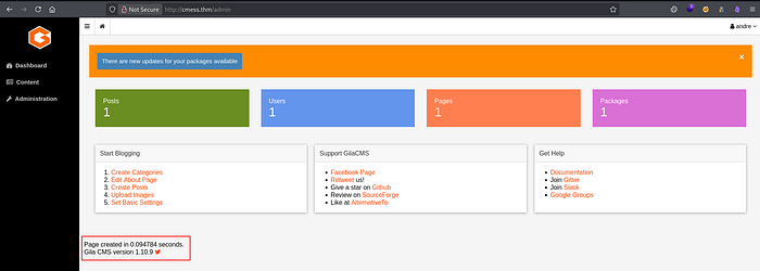 Image 9 — CMesS Tryhackme Walkthrough — Gila CMS Authenticated RCE