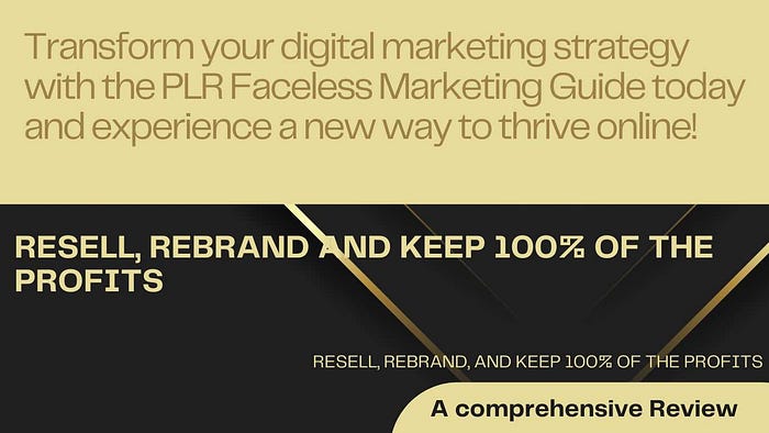 Transform your digital marketing strategy with the PLR Faceless Marketing Guide today and experience a new way to thrive online! RESELL, REBRAND AND KEEP 100% OF THE PROFITS