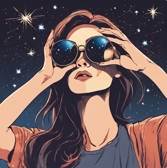 Woman looking at stars in the sky with sunglasses