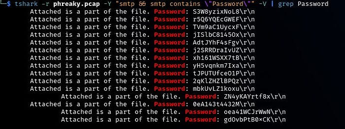 Tshark: Display all passwords in the SMTP data packets