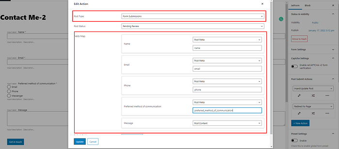 Set Up post submit action