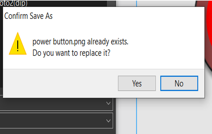 Warning popup while trying to replace a file