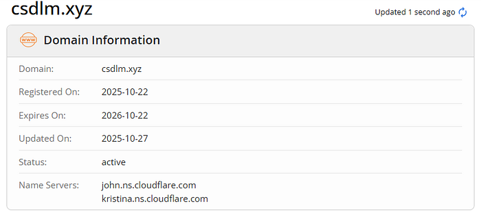A screenshot showing the Whois information of the imposter website