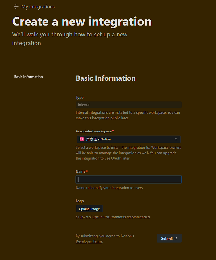 Create a new Integration