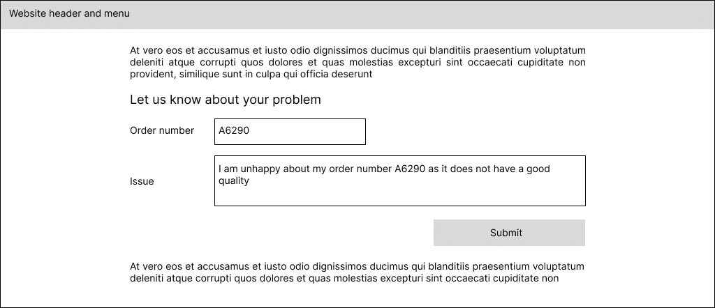 A form submission feedback modal appears on the screen after a user submits the form