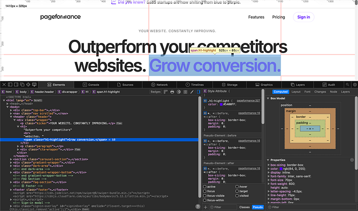 Using browser inspect mode in design work