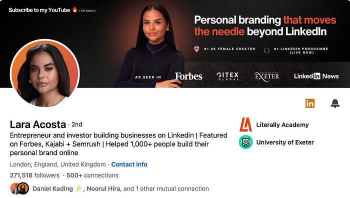 Lara Acosta — LinkedIn Influencer (Screenshot)