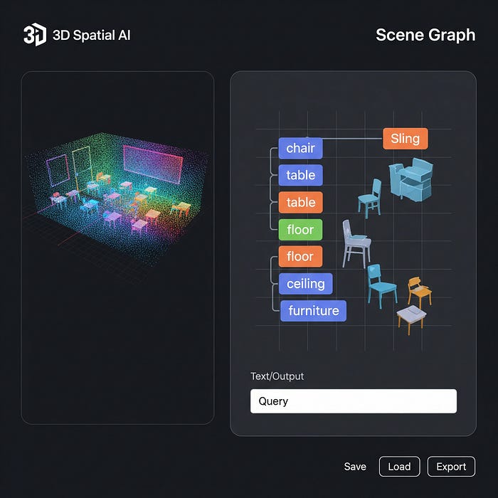 This screenshot displays a complete application that leverages the constructed scene graph, enabling interactive spatial queries and advanced 3D data exploration for diverse applications.