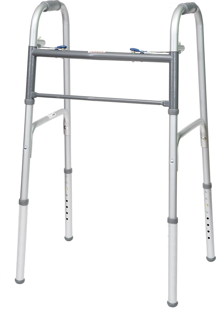 ProBasics Economy Two-Button Folding Steel Walker for Adults with adjustable height and durable steel frame