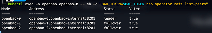 raft list-peers: “Three healthy raft peers — leader election and auto-join handled automatically.”