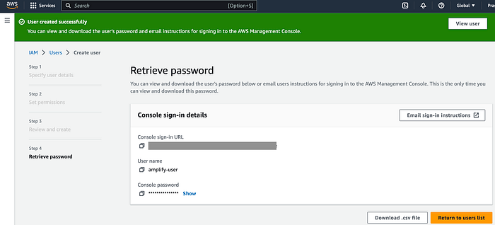 Successfully created IAM user