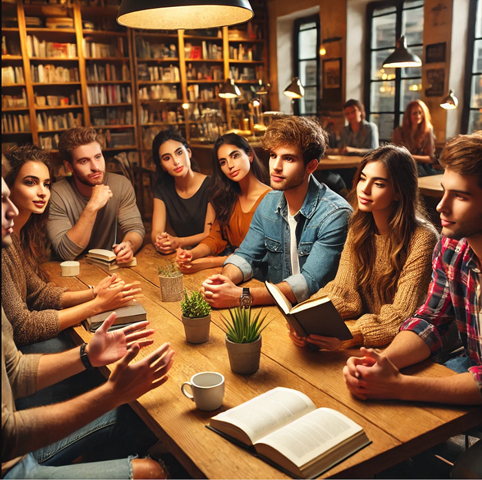Platicando de libros en grupo — creada con IA en ChatGTP
