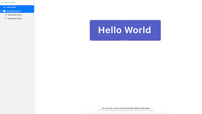 A button displayed in a design software. An alert is triggered when using a contrast check in the button