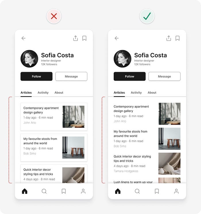 UI design tips example removing unnecessary containers to simplify the design