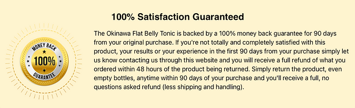 The Okinawa Flat Belly Tonic 100% Satisfaction Guaranteed Certicate