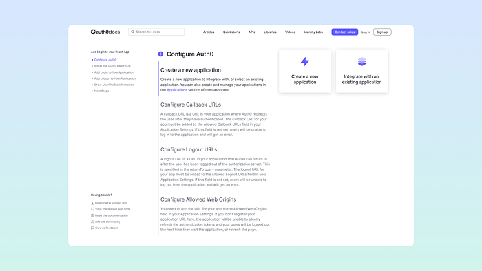 screenshot showing account creation step of quickstart