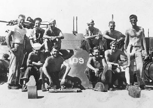 A picture of Navy LTJG John F. Kennedy with his crew aboard PT-109 in the South Pacific during World War II