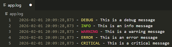 Screenshot of Log File — Logging in Python A Complete Practical Guide