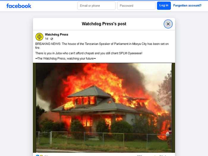 A screenshot of the claim published by Watchdog Press on Facebook