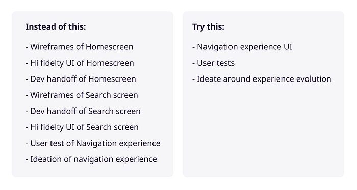 Image with examples of tasks to keep items on a category level and not on a micro level