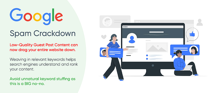 Spam Crackdown infographic by Affordable Websites Dublin on the risks of low-quality guest posts and keyword stuffing for SEO.