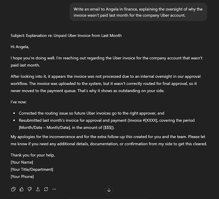 GPT response to the uber prompt