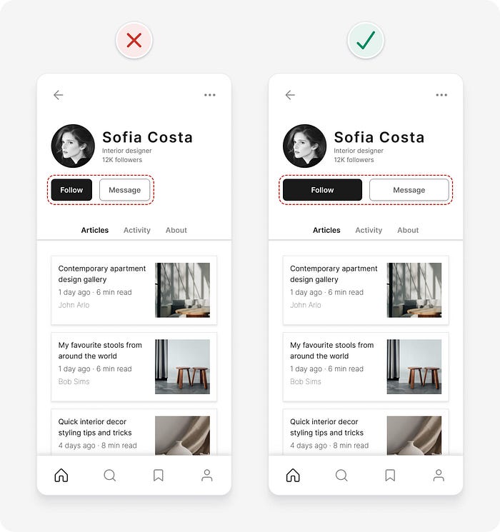 UI design tips example with buttons with sufficient target size